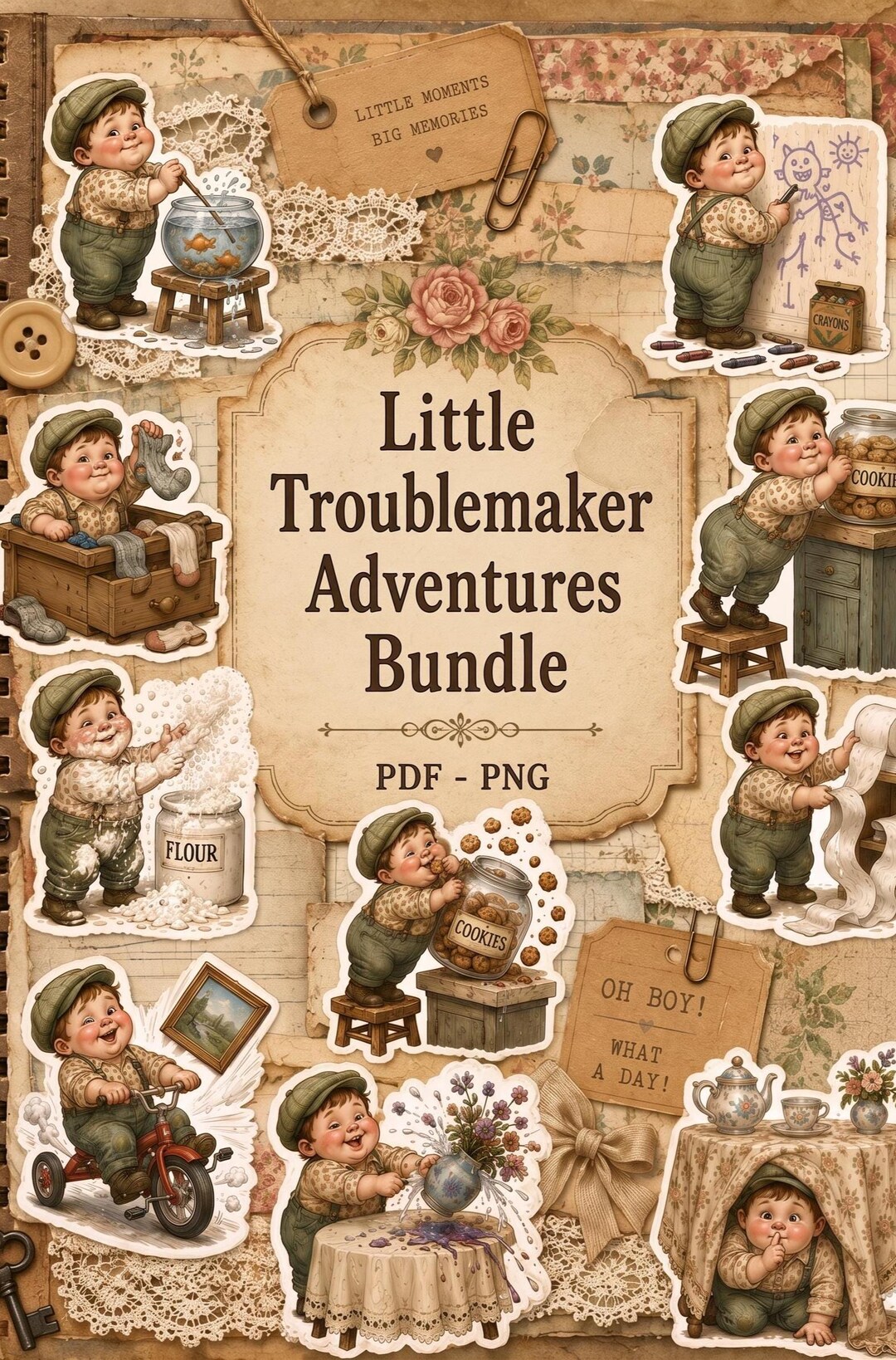Troublemaker Sticker Vintage Troublemaker Adventures Bundle – Kids Stickers, Journal Kit ...