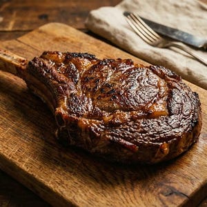 Vegan tomahawk steak - 100% plant-based vegan steak - made with cultured mushrooms and dehydrated soy