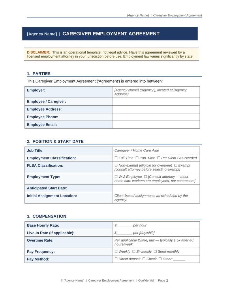 Home Care Employee HR Kit | Templates for Onboarding, Employment ...