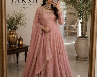 Pink Gmy Silk Lehenga Choli Dupatta Pakistani Bride Wedding Outfit Indian Ethnic Wear