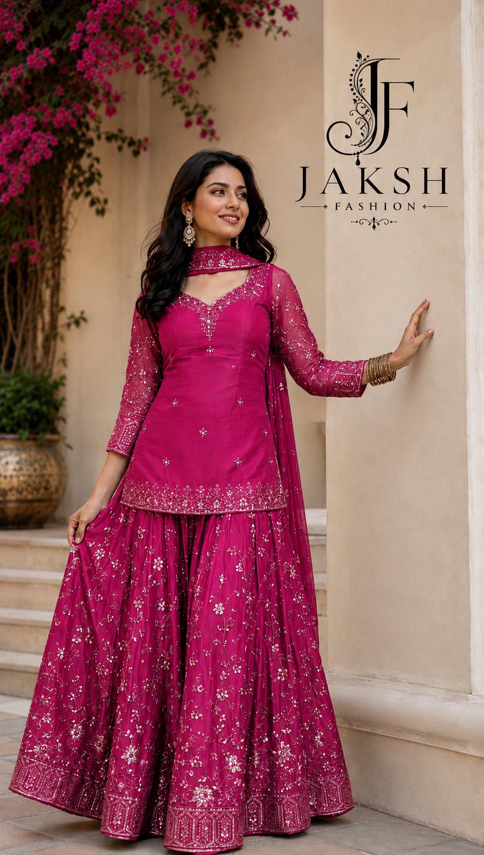hot pink pakistani dress Suit pakistani shocking pink lehenga