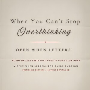 Overthinking Open When Letters Printable, Anxiety Comfort Digital Download, Mental Health Support Print, Emotional Care Package