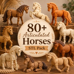 80+ Ledade Hästar STL-paket | 3D-utskrivbara Flexi Hästmodeller | Posebara Djurfigurer | Fidget Leksak STL-paket | Direkt Nedladdning
