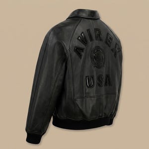Avirex USA Icon Black Leather Jacket Mens Cowhide Bomber Flight Jacket Streetwear Luxury Coat image 3