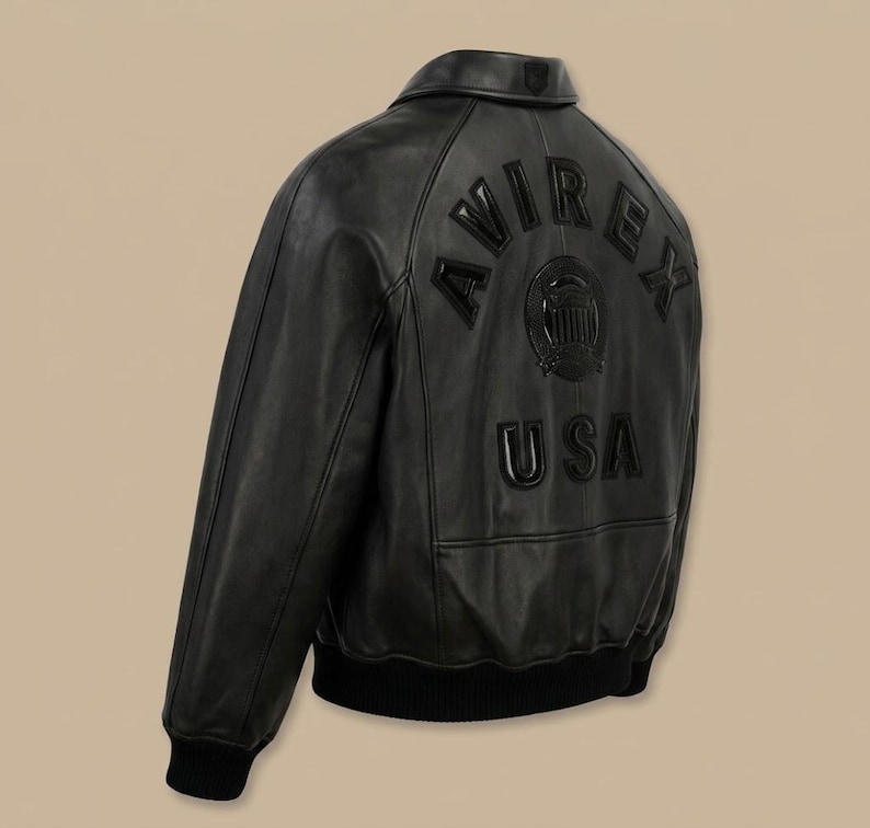 Avirex USA Icon Black Leather Jacket Mens Cowhide Bomber Flight Jacket Streetwear Luxury Coat image 3