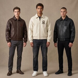 Avirex Crocodile Embossed Leather Bomber Jacket Red Black Brown Aviator Genuine Leather Coat image 8