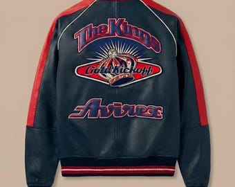 Avirex Kings Leather Bomber Jacket Vintage Varsity Biker Streetwear Men Coat