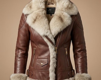 Women Sheep Leather Fur Jacket Luxury Winter Coat Warm Cozy Stylish Outerwear Gift For Her