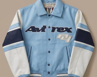 Avirex Leather Bomber Jacket Unisex Genuine Cowhide Varsity Biker Streetwear Fashion Coat