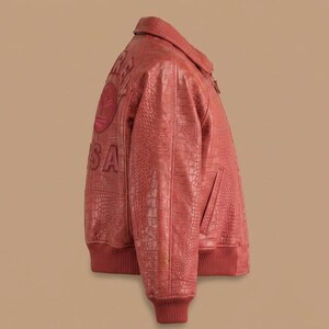 Avirex Crocodile Embossed Leather Bomber Jacket Red Black Brown Aviator Genuine Leather Coat image 3