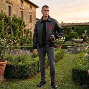 Avirex Crocodile Embossed Leather Bomber Jacket Red Black Brown Aviator Genuine Leather Coat BLACK