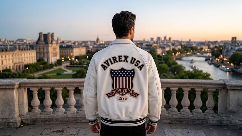 Men Avirex White Real Leather Bomber Jacket American Flight Cafe Racer Biker Jacket for Men image 5