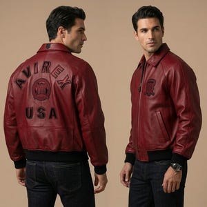 Avirex USA Icon Black Leather Jacket Mens Cowhide Bomber Flight Jacket Streetwear Luxury Coat image 6