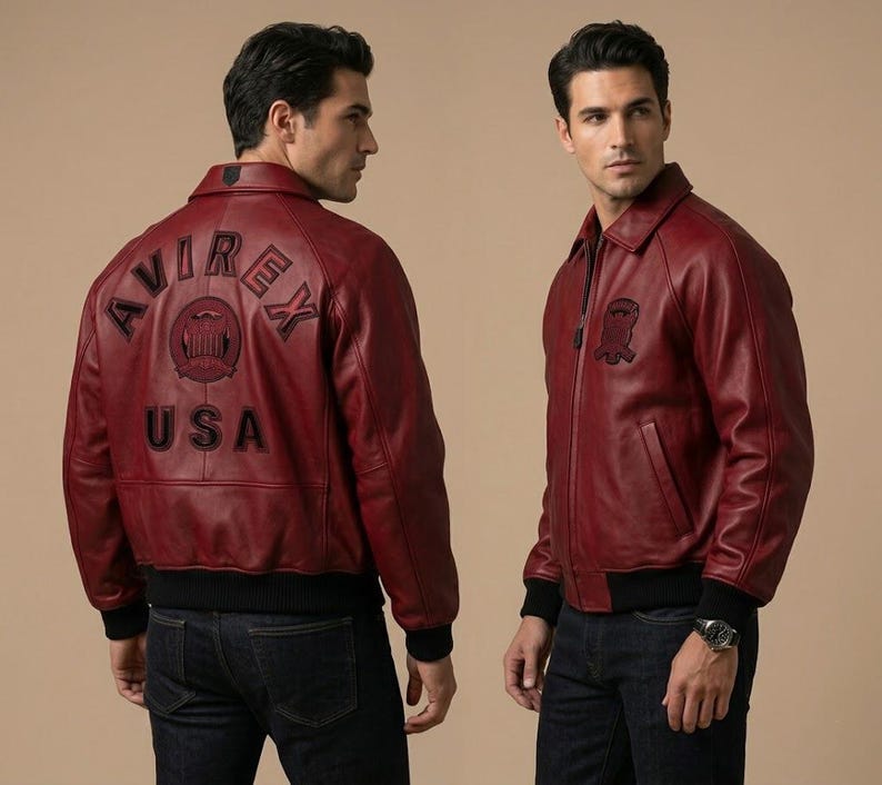 Avirex USA Icon Black Leather Jacket Mens Cowhide Bomber Flight Jacket Streetwear Luxury Coat image 6