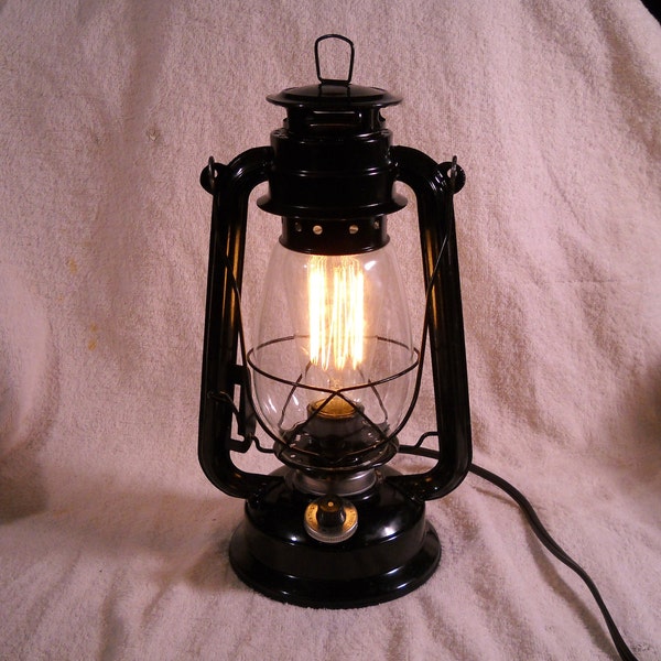 Black Electric lantern industrial table lamp hanging lighting with edison marconi filament bulb squirrel cage men's gift