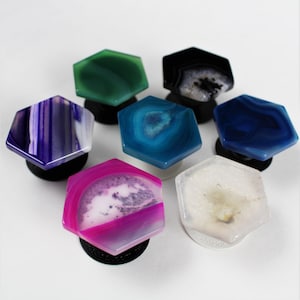 Hexagon Agate popsockets labradorite, amethyst, tiger eye, agate, howlite gemstone Phone grip holder original real pop socket posted 5/25/24
