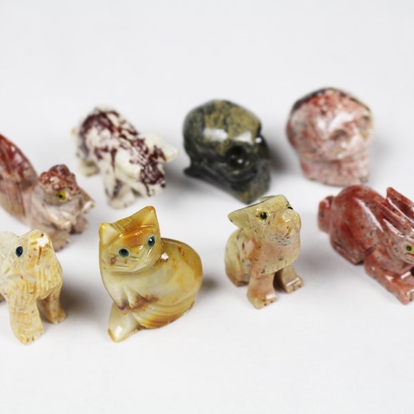 Animal Figurines of soap stone, skull, cat, rabbit, hare, bunny, wolf, squirrel or pig totem charm spirit animal stone carving GROUP1