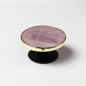 Round Agate popsockets ROSE QUARTZ Gold or Natural Edges salmon pink gemstone Popgrip Phone grip holder original real pop socket image 10