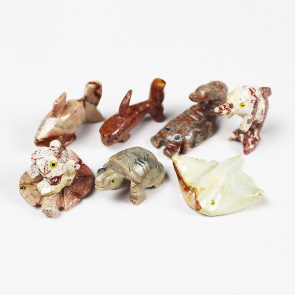 Animal Figurines soap stone, turtle, dolphin, frog, shark, lobster, stingray, manta talisman totem charm spirit animal stone carving GROUP2