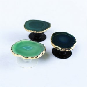 Customized Pop Sockets GREEN with gold / copper plated gemstone Pop Out Phone grip original real pop socket posted 5/8/24