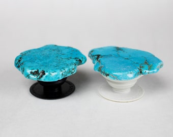 1ct Pop Sockets Turquoise Magnesite gemstone assorted pieces Pop Out Phone grip holder original real pop socket, black or white