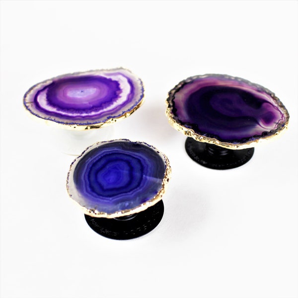 Pop Sockets PURPLE Agate gold / copper plated gemstone Pop Phone grip holder original pop socket, black or white posted 8/3/2022