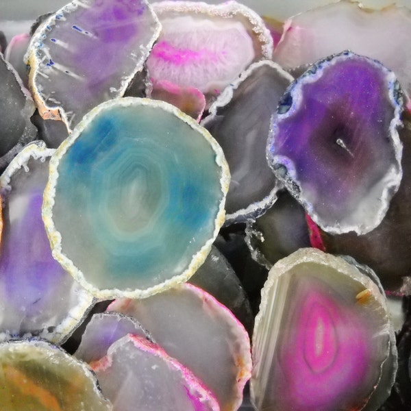 Multipack 1.5-3" agate slices pastel colors polished dyed slabs natural gemstone rock stone sliced mineral specimen