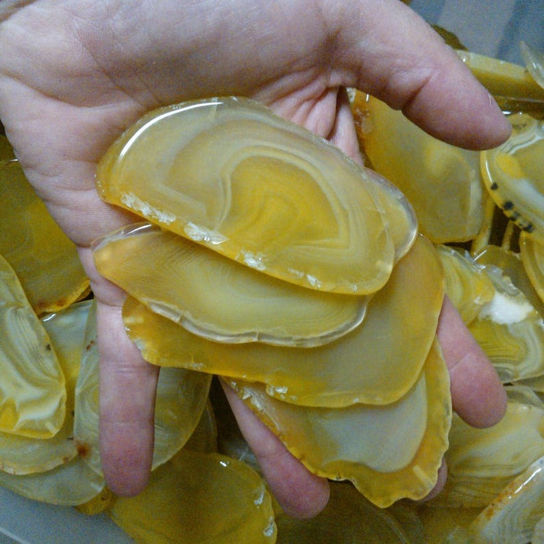 2-3 BULK agate slices yellow polished dyed slabs with solid centers natural gemstone rock stone mineral specimen image 2