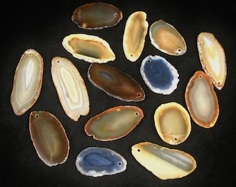 Multipack 1.5-3" agate slices DRILLED natural colors polished slabs with holes for beads