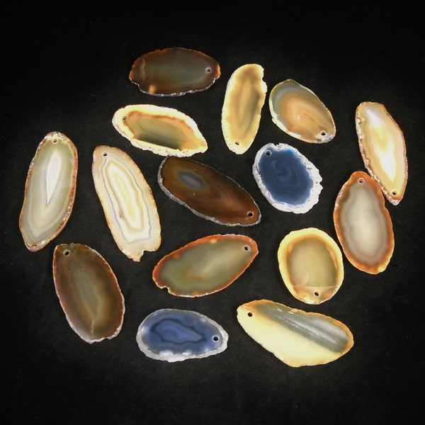 Multipack 1.5-3" agate slices DRILLED natural colors polished slabs with holes for beads