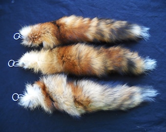 Real 13"-14" Red Fox Fur Tail Totem Keychain Key Ring Key Fob for Purse, Anime Costume, Etc