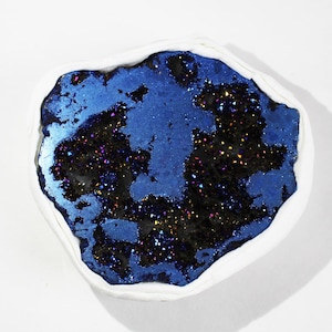 2-3 1/4&quot; MYSTIC GEODE blue quartz crystal druzy points dichroic titanium electroplated gemstone