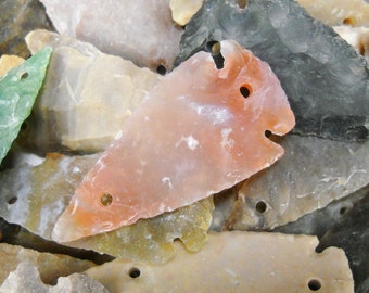 TWO HOLE 1.75"-2.5" DRILLED Agate Arrowheads Connectors Stone Knapped Arrowhead Spear Point Reproductions