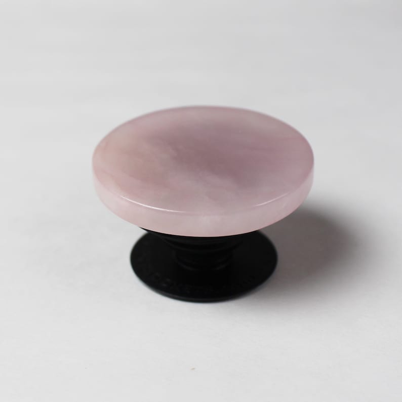 Round Agate popsockets ROSE QUARTZ Gold or Natural Edges salmon pink gemstone Popgrip Phone grip holder original real pop socket image 9