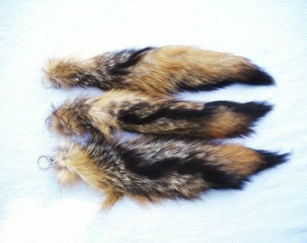 14" to 17" American Grey Fox Tail real fur tails gray fox Keychain Key Ring Ornament for Purse, Anime Costume, Etc