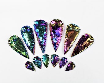 1.25"-5" Rare Rainbow Dichroic arrowhead point rainbow aura titanium gemstone blue purple turquoise green yellow stone