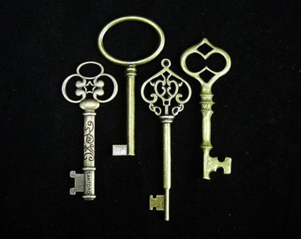 Multipack 2.25"-2.75" Skeleton Keys antique bronze tone vintage antique charm steampunk metal replicas LARGE