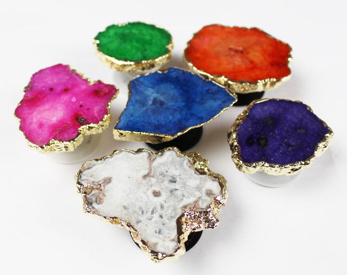 Customized Pop Sockets Quartz gold plated white, pink, blue, purple, orange, green real pop socket POSTED 8/13/24