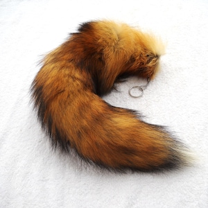 Real 16&quot;-19&quot; MOST RED Fox Fur Tail Totem Keychain Key Ring Key Fob for Purse, Anime Costume, Etc