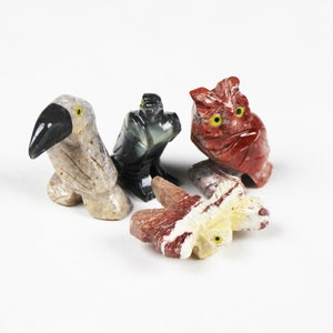 Animal Figurines of soap stone, Hawk, Owl, Toucan, Dragon Fly talisman totem charm spirit animal stone carving GROUP4