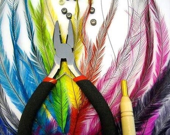 Cruelty Free Hair Extension CHOOSE YOUR COLORS How To Kit 20 Emu Hair Extensions and all Tools