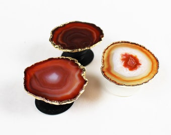 Orange, Red, or Tawny Pop Sockets Agate copper and gold plated gemstone Popgrip Phone pop grip phone holder real pop socket POSTED 10/1/24