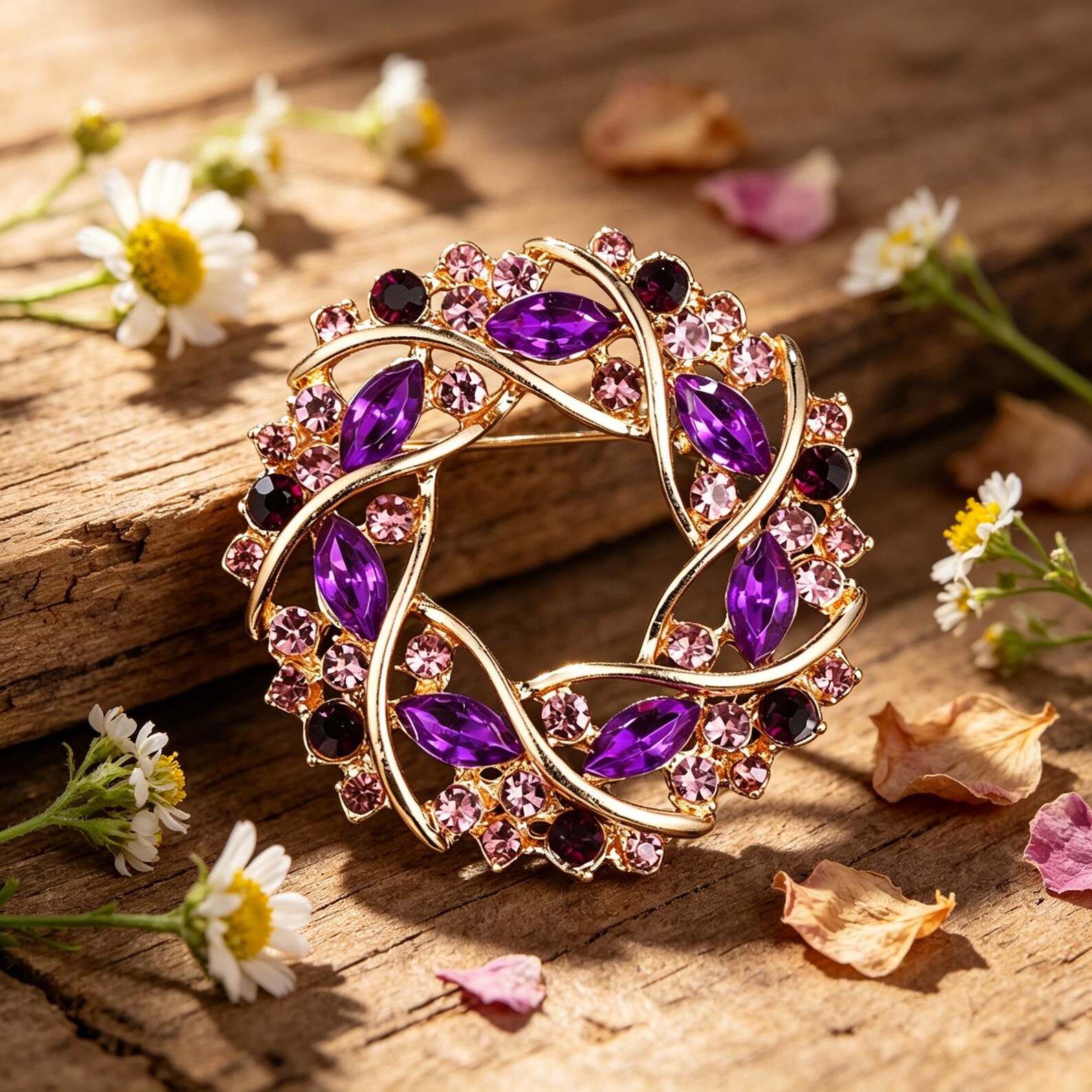 Purple crystal brooches - Purple Crystal Flower Brooch