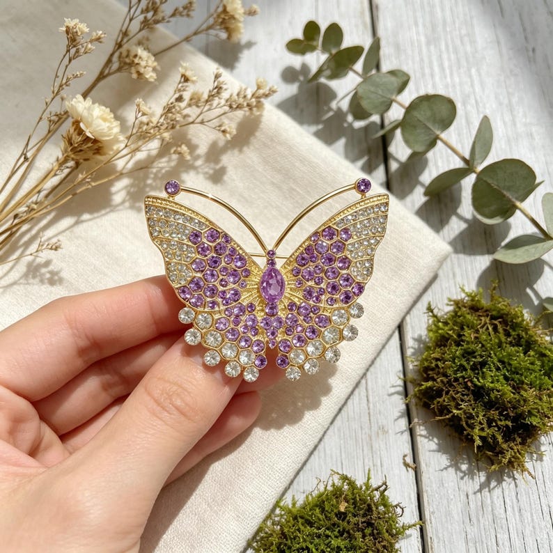 Amethyst jewelry, purple crystal jewelry and other purple jewelry - purple crystal butterfly brooch