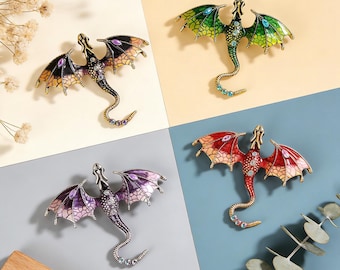 Broche de dragón, broche de fantasía multicolor, joyería de insectos con piedras preciosas doradas, broche llamativo, regalo único para ella, joyería de colección