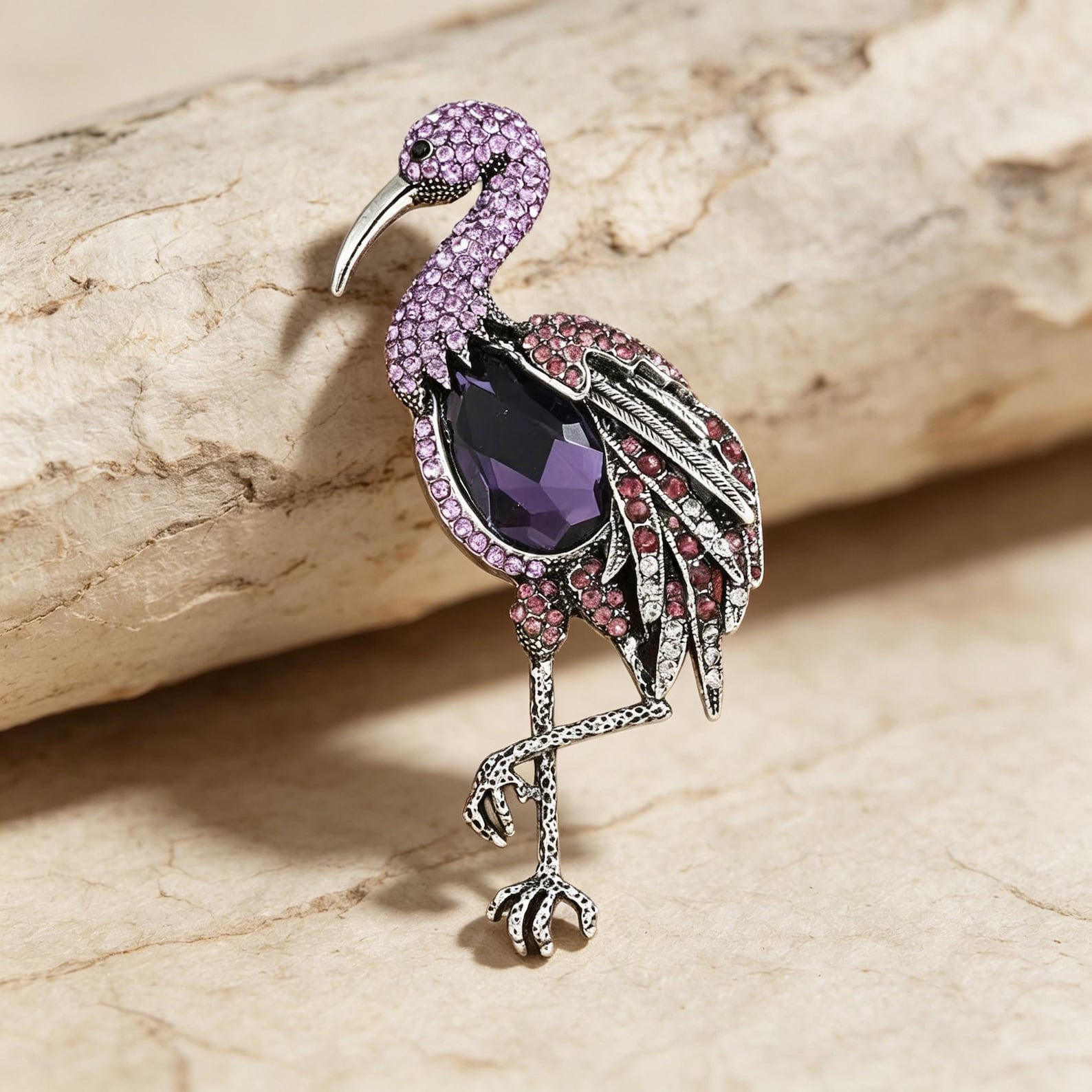 Purple crystal brooches - Purple crystal flamingo brooch