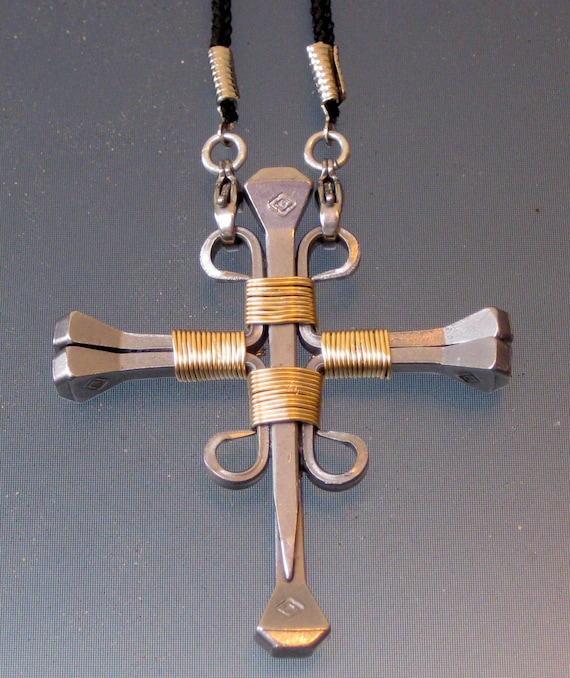 Handmade horseshoe nail cross necklaceGold Etsy
