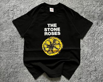 Vintage The Stone Roses Black Rock Band Lemon Shirt Size S