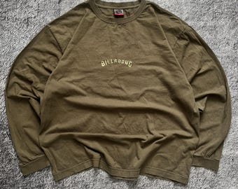 Vintage Billabong Surf Style Big Back Logo Khaki Long Sleeve Shirt Size Xl