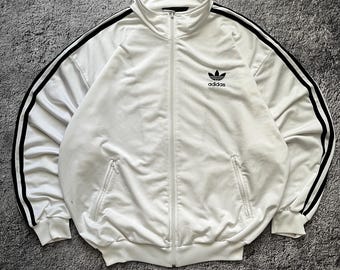 Chaqueta deportiva vintage Adidas Originals blanca estilo Y2K, extragrande, con cremallera completa, años 80, talla M